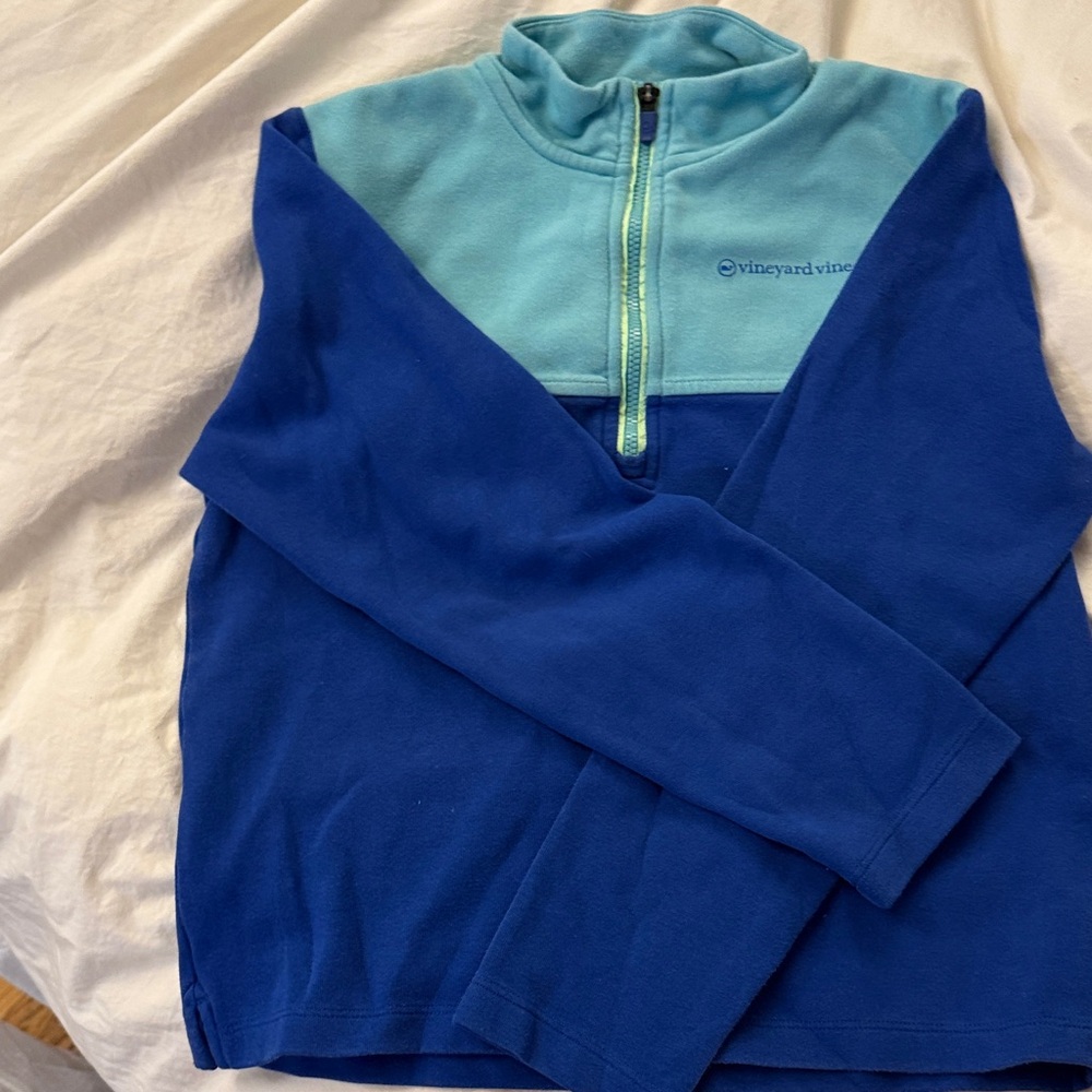 Girls Vineyard Vines Light Blue  and navy Shep Shirt size L